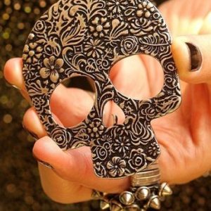 Metal Floral Punk Skull Pendant Necklace
